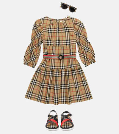 Shop Burberry Vintage Check Cotton-blend Dress In Archive Beige Ip Chk