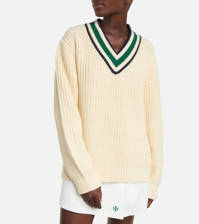 Cotton Ribbed Chevron V-Neck Sweater: Women's Designer Sweaters