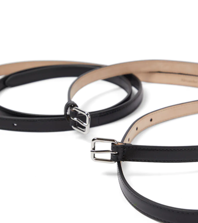 Alexander Mcqueen Thin Double Leather Belt In Black