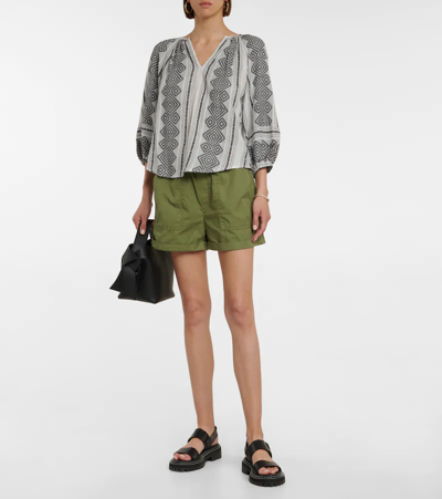 Shop Velvet Tenley Mid-rise Cotton Shorts In Moss