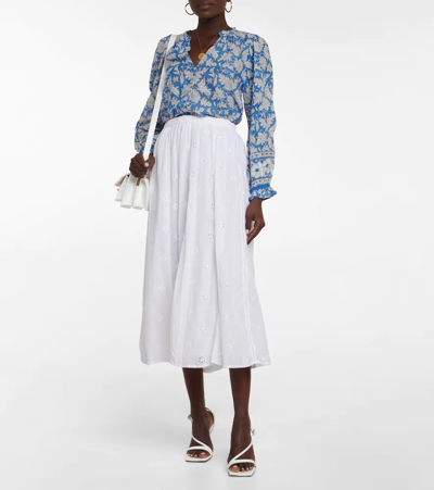 Shop Velvet Wynne Broderie Anglaise Midi Skirt In White