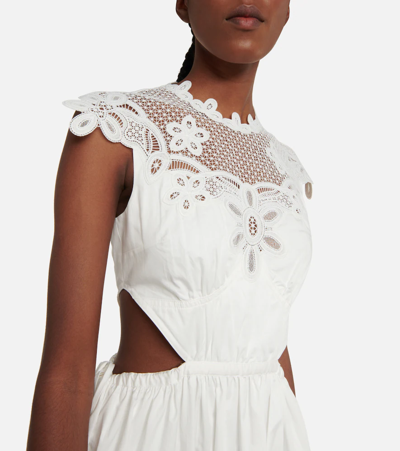 Shop Self-portrait Guipure Lace And Cotton Midi Dress In White