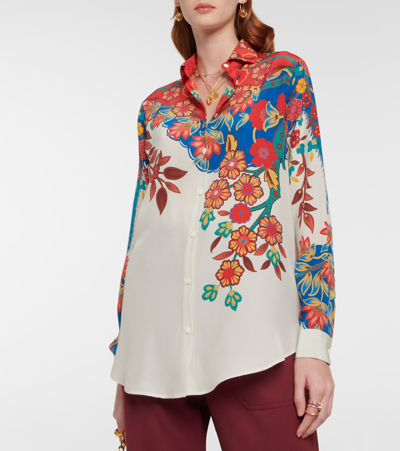 Shop Etro Floral Silk Shirt In Bianco