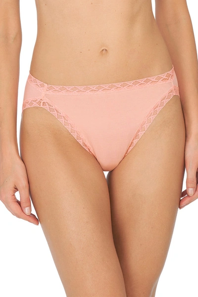 Shop Natori Bliss French Cut Brief Panty Underwear With Lace Trim In Peach Pink