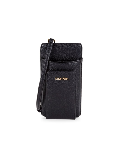 Shop Calvin Klein Women's Logo Faux Leather Phone Crossbody Bag In Black Gold