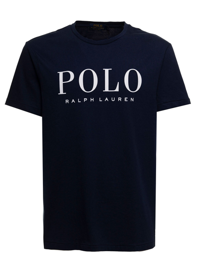 Shop Polo Ralph Lauren Man's Blue Cotton T-shirt With Logo Print