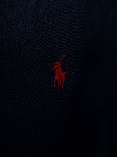 Shop Polo Ralph Lauren Man's Blue Linen Shirt With  Logo