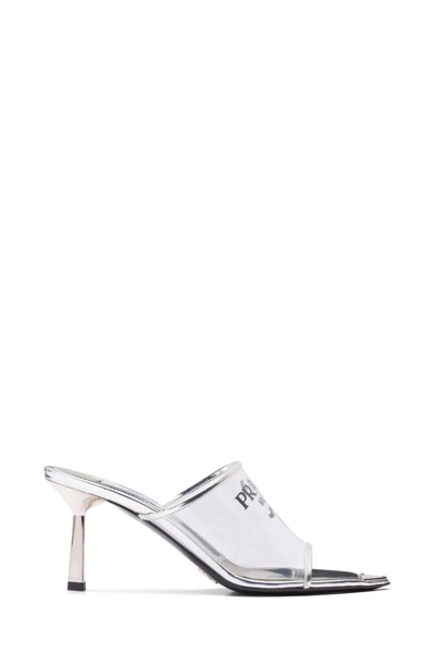 Shop Prada Sandali In Pelle E Pvc In Argento