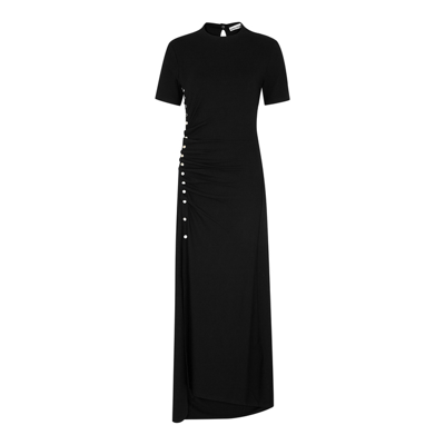 Shop Paco Rabanne Black Ruched Stretch-jersey Dress