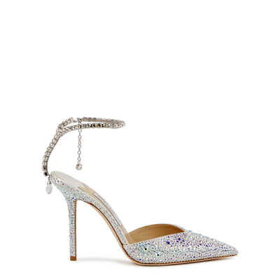 Shop Jimmy Choo Saeda 100 Crystal-embellished Satin Mules In Gold