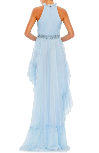 Shop Mac Duggal Halter Neck High-low Gown In Ice Blue
