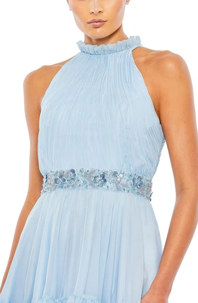 Shop Mac Duggal Halter Neck High-low Gown In Ice Blue