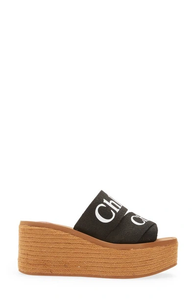 Shop Chloé Woody Logo Espadrille Platform Slide Sandal In Black