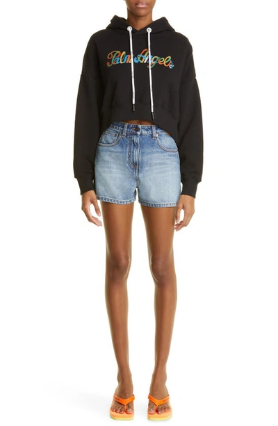 PALM ANGELS STAR SEAM DENIM SHORTS 