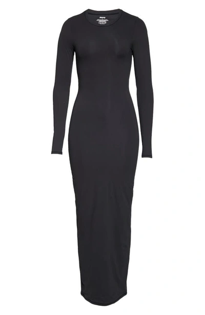 Shop Skims Fits Everybody Crew Neck Long Sleeve Dress In Onyx