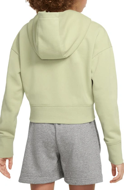 Shop Nike Kids' Club Crop Cotton Blend French Terry Hoodie In Olive Aura/ Atomic Green