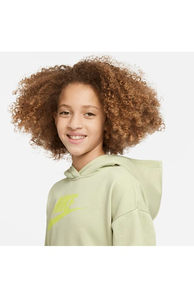 Shop Nike Kids' Club Crop Cotton Blend French Terry Hoodie In Olive Aura/ Atomic Green