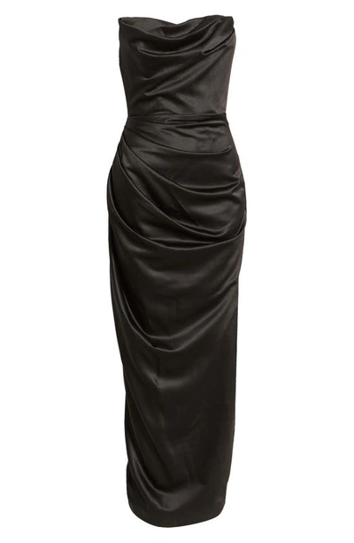 Shop House Of Cb Adrienne Satin Strapless Gown In Black