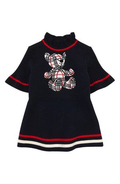 Shop Burberry Kids' Avrile Thomas Bear Wool Blend Sweater Dress In Navy