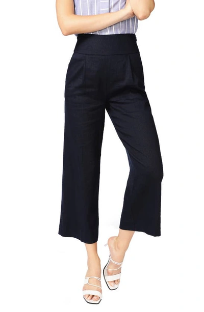 Court & Rowe Linen Blend Crop Wide Leg Trousers In Blue Night