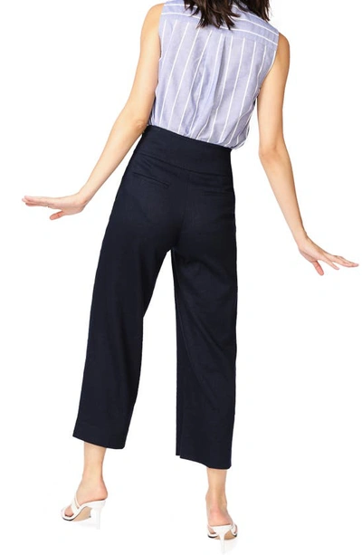 Court & Rowe Linen Blend Crop Wide Leg Trousers In Blue Night