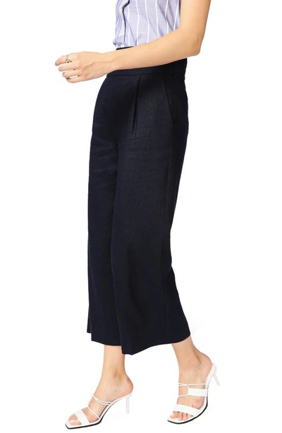 Court & Rowe Linen Blend Crop Wide Leg Trousers In Blue Night