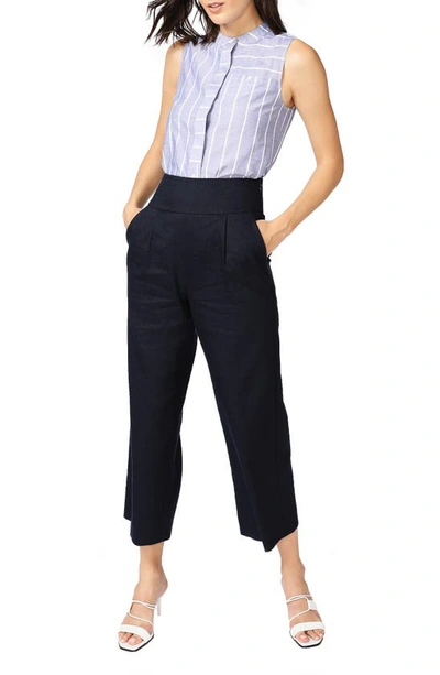 Court & Rowe Linen Blend Crop Wide Leg Trousers In Blue Night