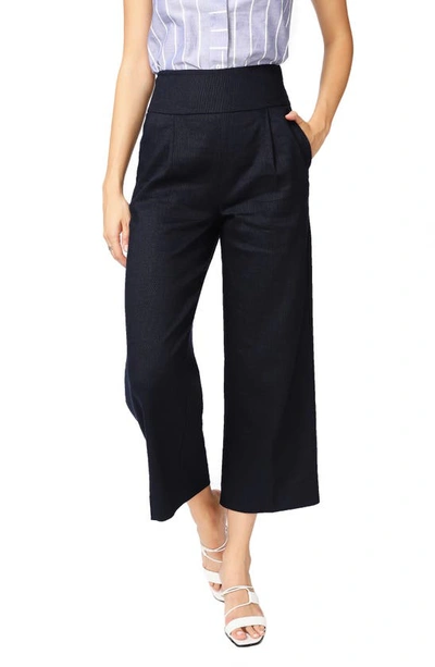 Court & Rowe Linen Blend Crop Wide Leg Trousers In Blue Night
