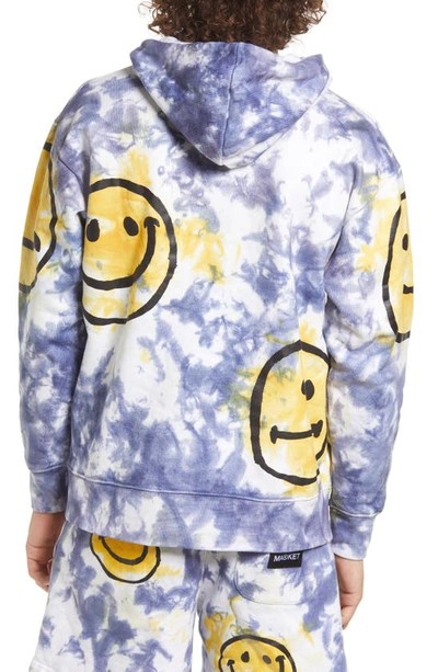 Shop Market Smiley Sun Tie Dye Cotton Hoodie In Yellow Blue Tie-dye