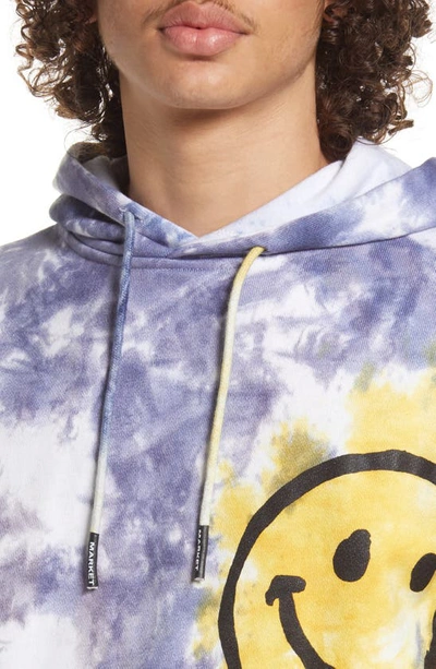 Shop Market Smiley Sun Tie Dye Cotton Hoodie In Yellow Blue Tie-dye