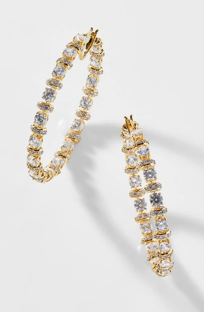 Shop Nadri Freya Crystal Deco Large Hoop Earrings In Gold