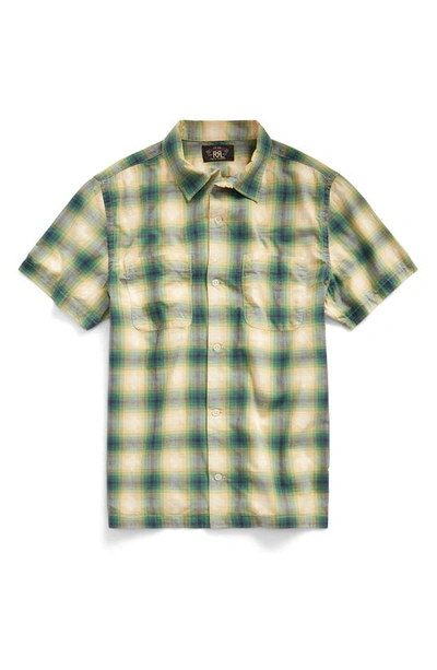 Shop Double Rl Plaid Short Sleeve Button-up Shirt In Green/ Blue