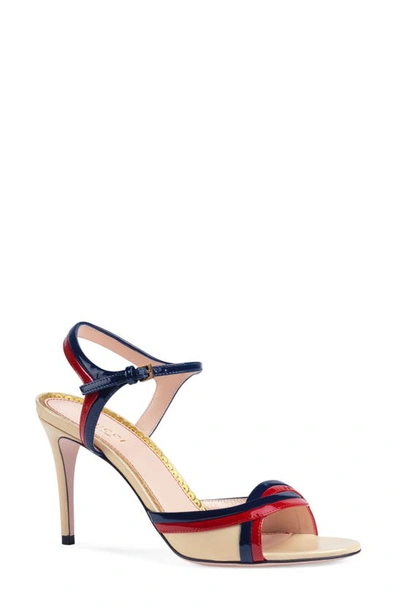 Shop Gucci Millie Ankle Strap Sandal In Beige/ Red/ Blue