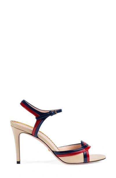 Shop Gucci Millie Ankle Strap Sandal In Beige/ Red/ Blue