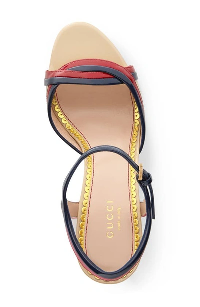 Shop Gucci Millie Ankle Strap Sandal In Beige/ Red/ Blue