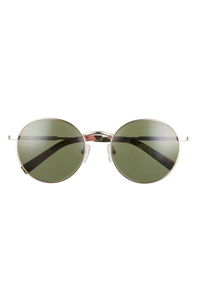 Shop Hurley Big Timer 53mm Polarized Round Sunglasses In Shiny Gold/ Green Smoke Base