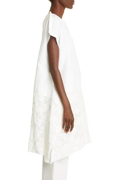 Shop Comme Des Garçons Lace Trim Square Neck Cotton Blend Dress In Off White/ White