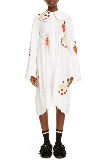 Shop Simone Rocha Embroidered Long Sleeve Cotton Dress In White