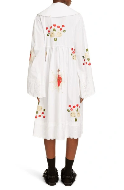 Shop Simone Rocha Embroidered Long Sleeve Cotton Dress In White
