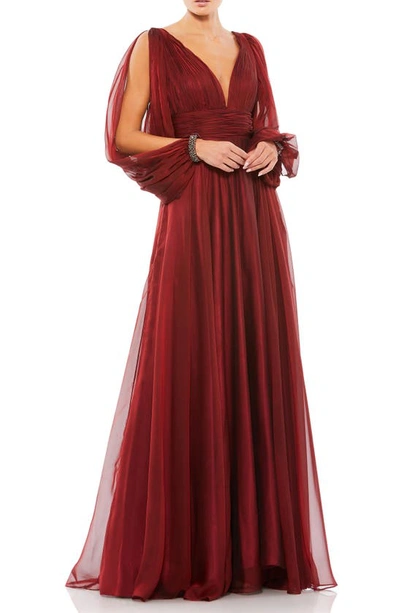 Shop Mac Duggal V-neck A-line Chiffon Gown In Garnet