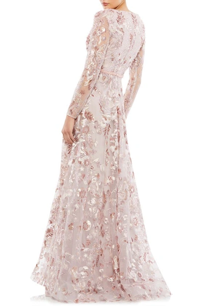 Shop Mac Duggal Floral Embroidered Long Sleeve Gown In Rose