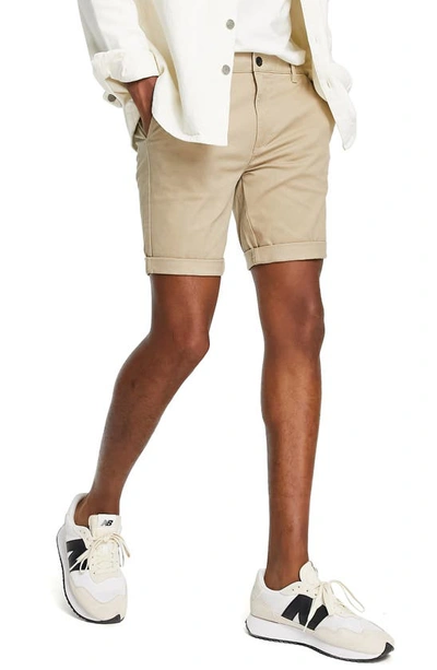 Shop Topman Stretch Skinny Chino Shorts In Beige