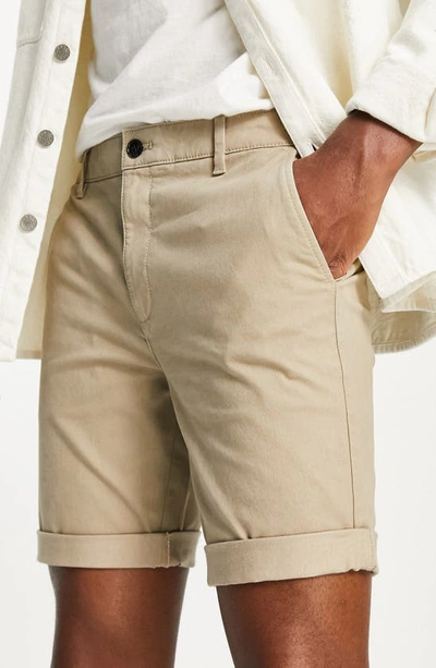 Shop Topman Stretch Skinny Chino Shorts In Beige