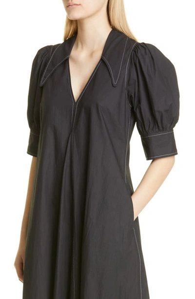 Shop Ganni Point Collar Cotton Poplin Maxi Dress In Black