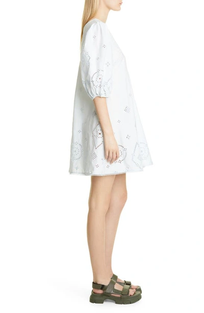 Shop Ganni Broderie Anglaise Organic Cotton Minidress In Illusion Blue