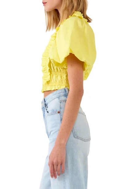 English Factory Shirred Bodice Puff Sleeve Cotton Crop Top In Yellow