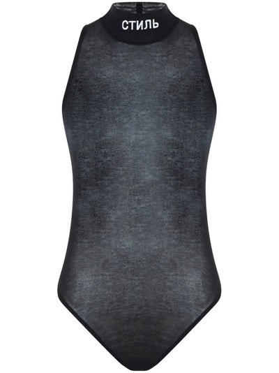Shop Heron Preston Logo Patch Sleeveless Bodysuit In Black