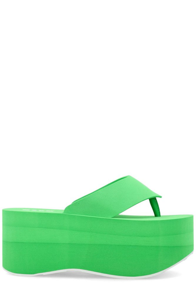 Shop Msgm Logo Printed Platform Sandals In Green