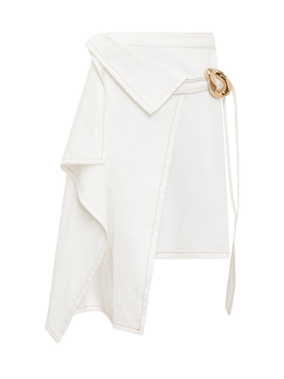 Shop Jw Anderson Asymmetric Draped Denim Skirt In White