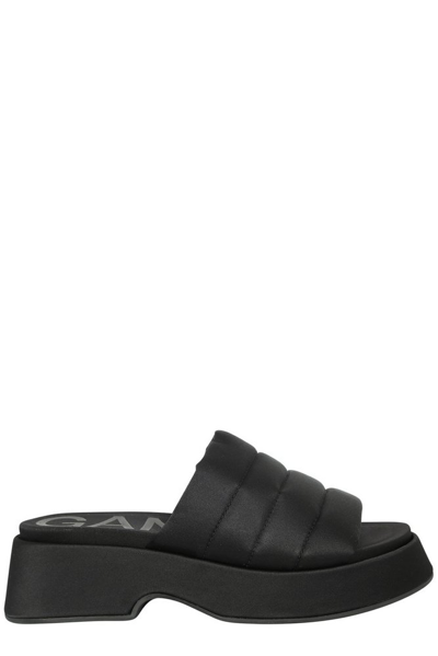 Shop Ganni Platform Slide Sandals In Black